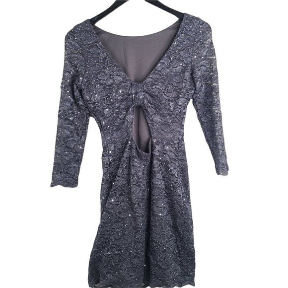 Jump Apparel Gray Sparkly Sequin Open Back Bodycon Mini Dress 3/4 - Picture 3 of 9